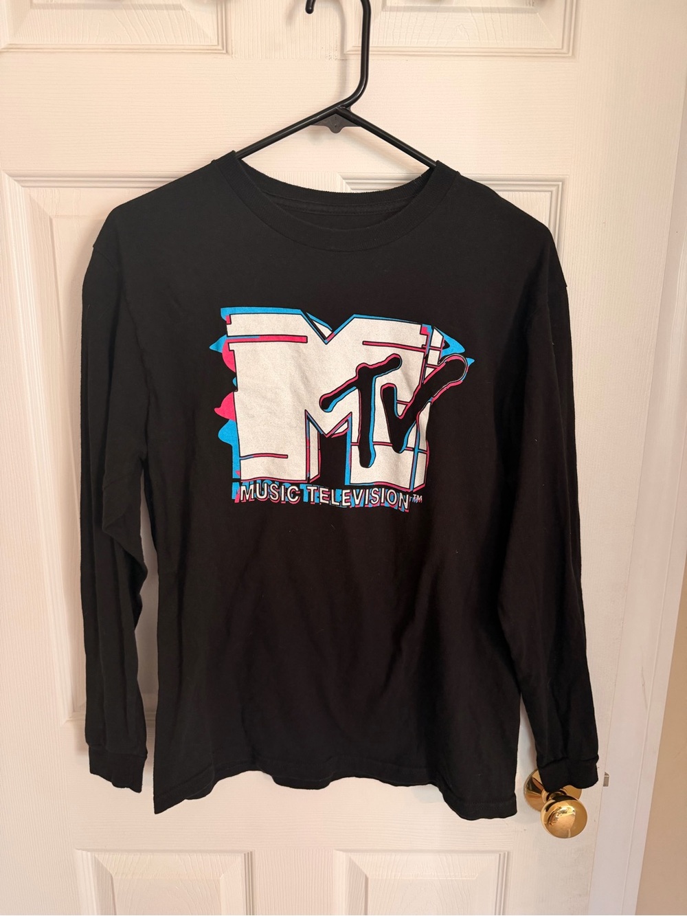 MTV Black Long-Sleeve Tee with White, Blue & Pink Logo